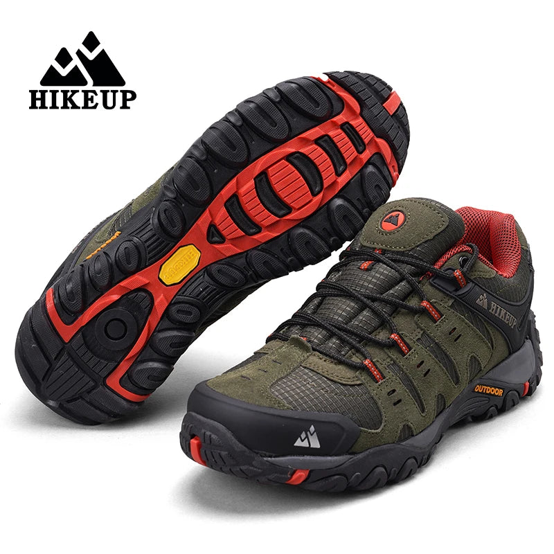 HIKEUP Men's Hiking Shoes Suede Leather Outdoor Shoes Wear-resistant Men Trekking Walking Hunting Tactical Sneakers