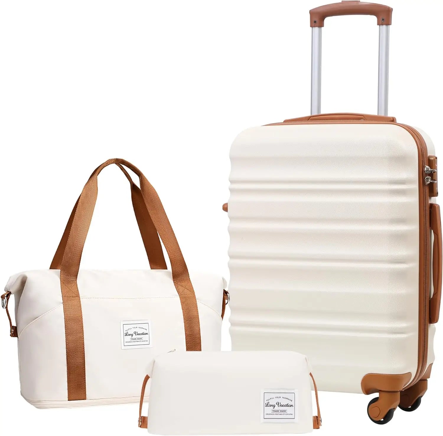 Luggage Set 4 Piece Luggage Set ABS hardshell TSA Lock Spinner Wheels Luggage Carry on Suitcase WHITE-BROWN, 6 piece set