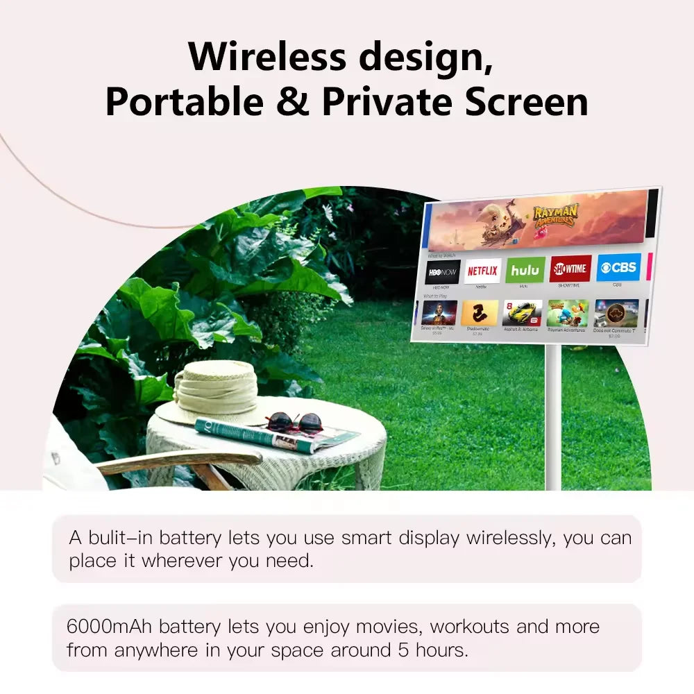 2024 Popular Portable Tv With Battery Fitness Game Video Android 21.5 Inch Stand By Me Smart Tv Bluetooth Reomte Option