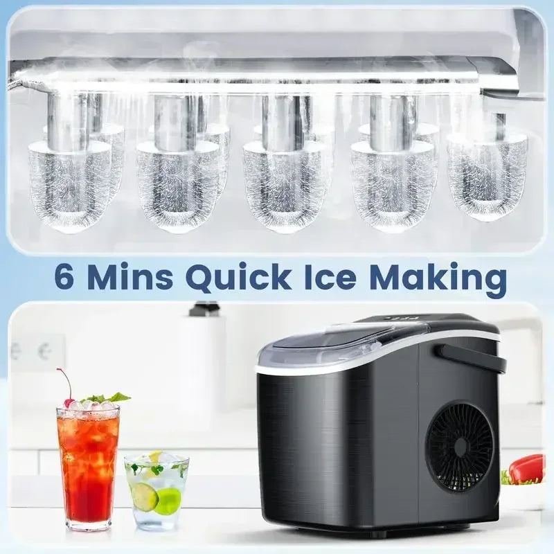 COWSAR Bullet Ice Maker Countertop with Self-Cleaning, 26.5lbs/24Hrs, 6 Mins/9 Pcs Bullet Ice, Portable Ice Maker