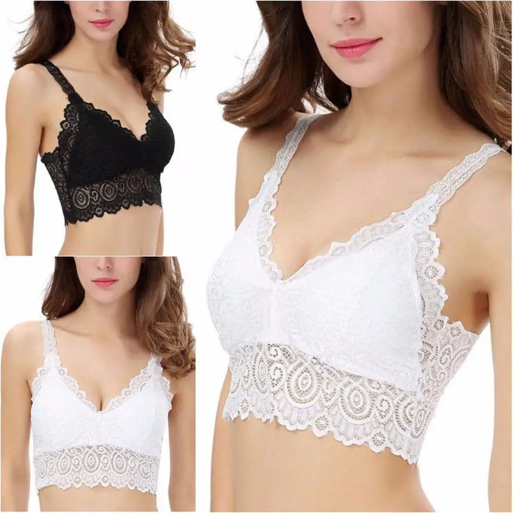 Summer Women Lace Cotton Tank Tops Sexy V Neck Lace Crochet Vest Casual Camisole Bralette Bustier Unpadded Bra