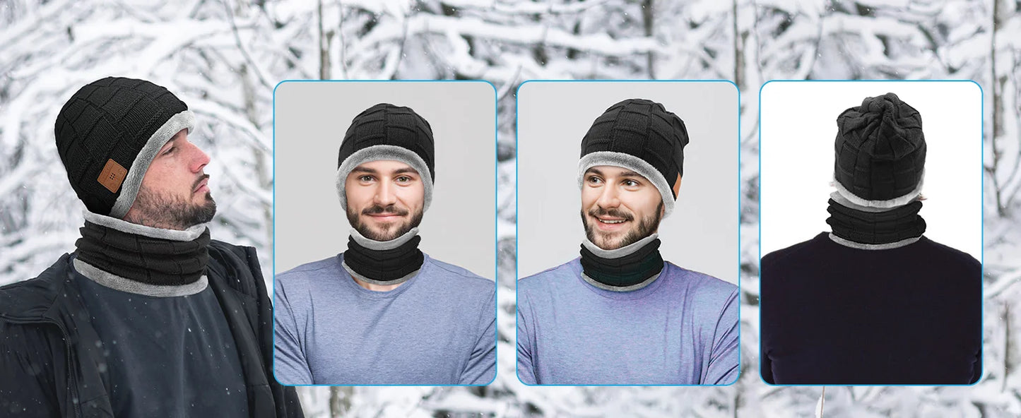 Bluetooth Beanie music Hat bluetooth headphones Winter Warm Knitted Fleece Hat with soft Scarf Handsfree call Outdoor Sports