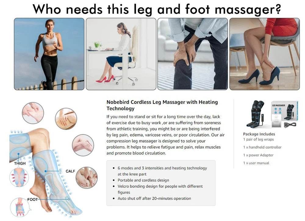 Electric Leg Muscle Relaxer 6 Modes Air Compression Recovery Boot Relieve Foot Fatigue Heating Leg Massager - MarvelouStoree