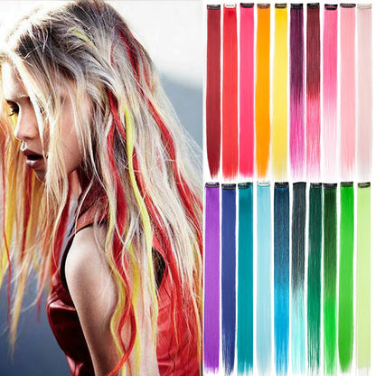 S-noilite 1pack Synthetic 20inch Long Straight Color Highlight Hair Extension Clip In One Piece Hair Fake Hair Piece Hair Strips