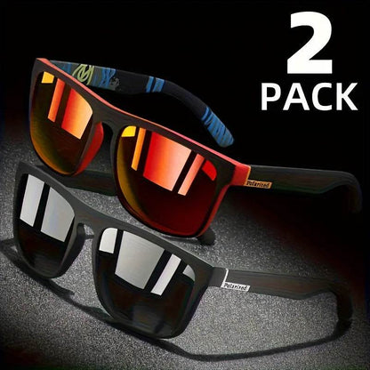 2pcs Square Polarized Sunglasses Anti Glare Sun Shades For Summer Party Vacation Travel Driving Fishing - MarvelouStoree