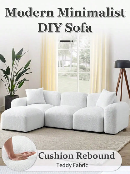 Modular Sectional Sherpa Sofa, Combination Boucle Fabric Couch, Modern Sofa With Lounge Chaise, L-Shape Couch With