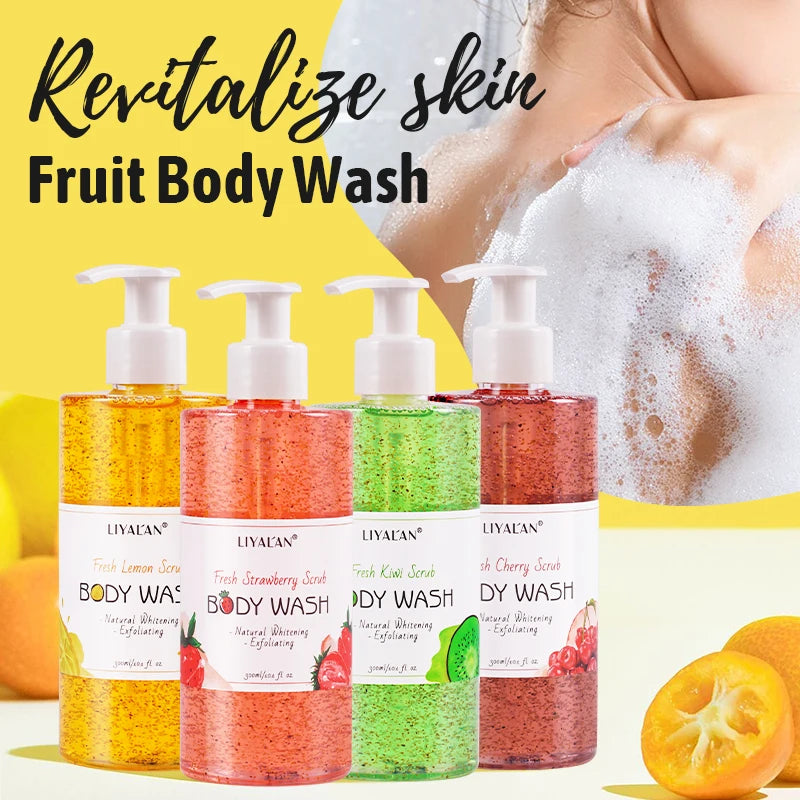 Fruit Scrub Shower Gel Exfoliating Soothing Whitening Body Wash Lightening Pore Deep Clean Skin Moisturizing Bath Foam Organic