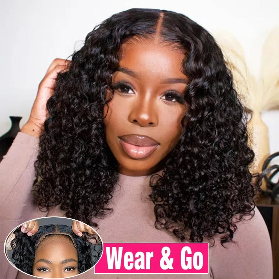 Wear And Go Bob Wigs For Women Human Hair 180% Water Wave Glueless Wig Ready To Go Human Hair Wigs Pre Cut Lace Air Wig Sale 180