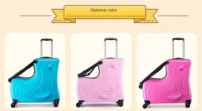 Cute Pony Cartoon Children Suitcase Duck Pattern Ride on Luggage Case 20 24 inch Cabin Carry-on Suitcase TSA Lock