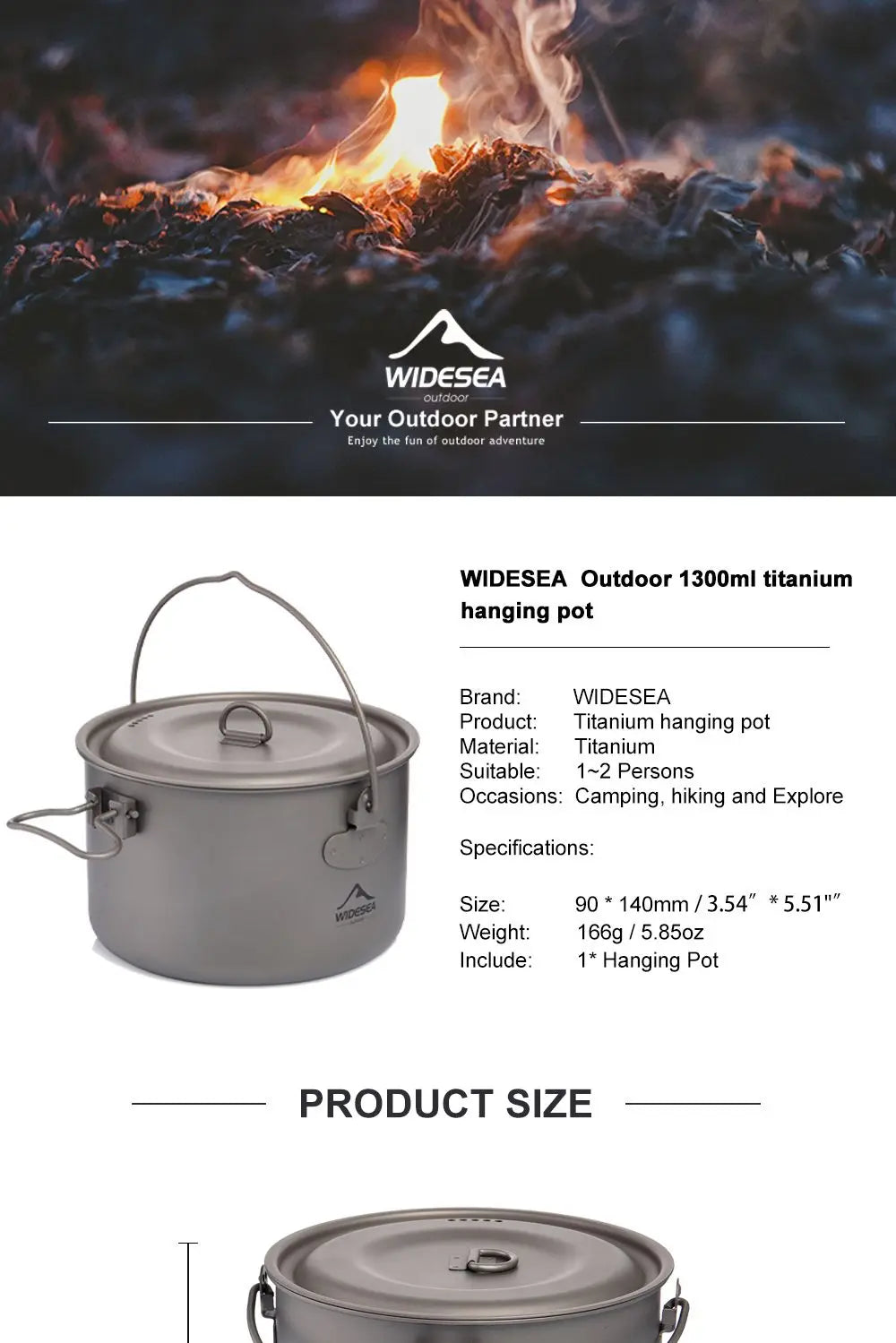 Widesea Camping Tableware Titanium Cookware Set Tourism Cauldron Outdoor Cooking Pot Frying Pan Picnic Kitchen Hiking Trekking