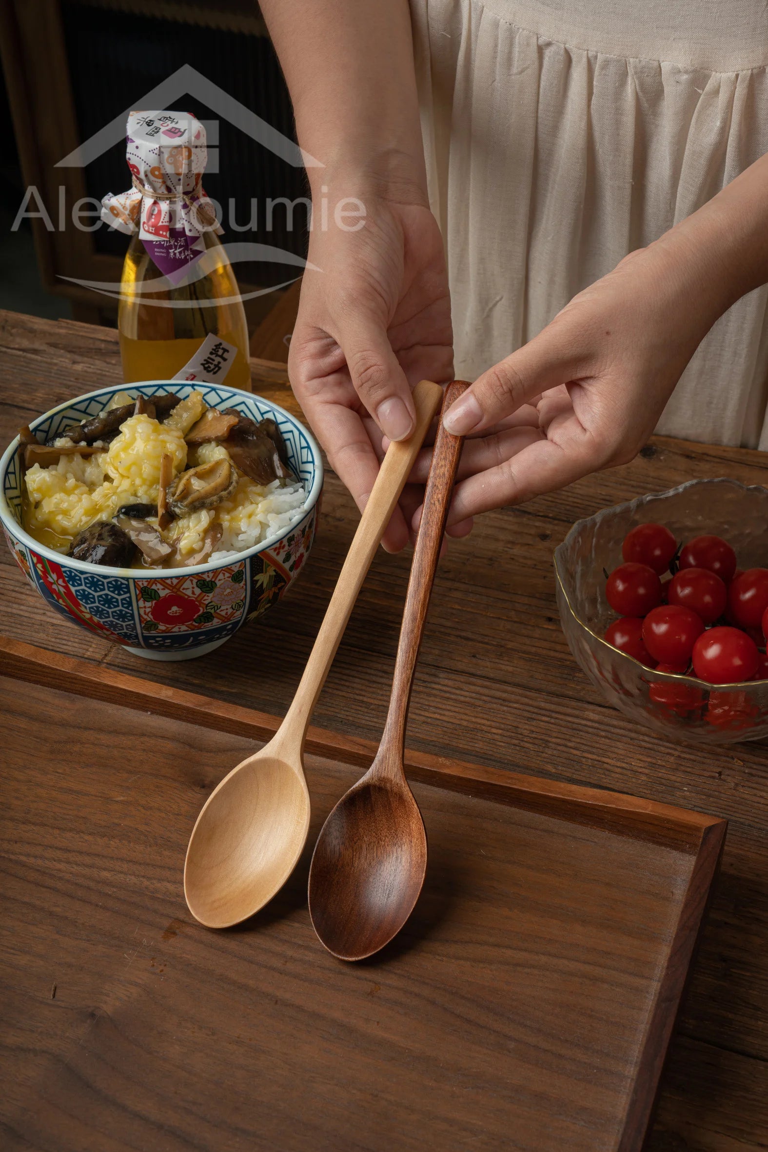 6 Piece Wooden Spoon Bamboo Kitchen Korean Style 9 '' Inch Natural Wood Soup Tableware Cooking Honey Coffee Spoon Mixing Spoon