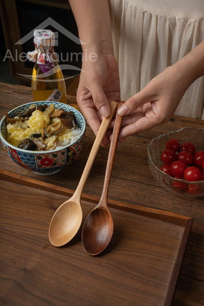 6 Piece Wooden Spoon Bamboo Kitchen Korean Style 9 '' Inch Natural Wood Soup Tableware Cooking Honey Coffee Spoon Mixing Spoon