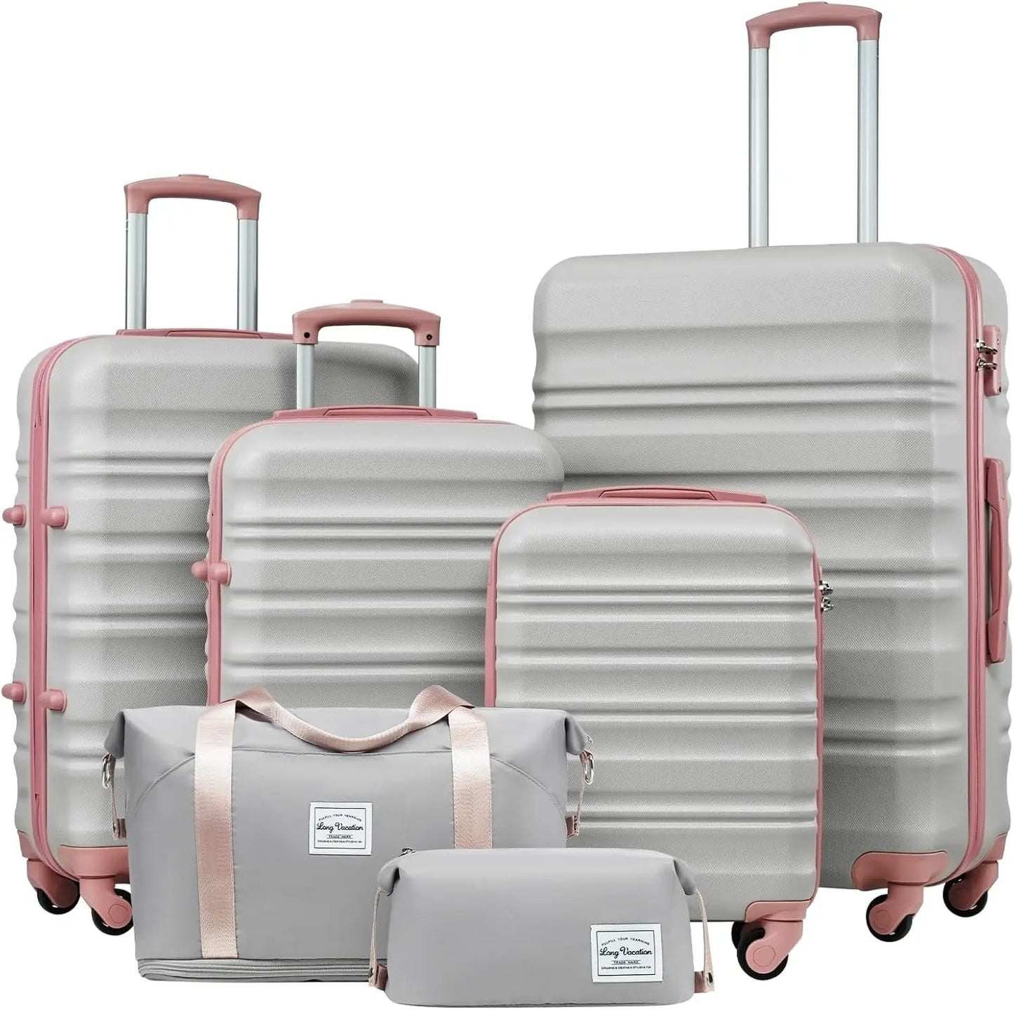 Luggage Set 4 Piece Luggage ABS hardshell TSA Lock Spinner Wheels Luggage Carry on Suitcase WHITE-BROWN, 6 piece set