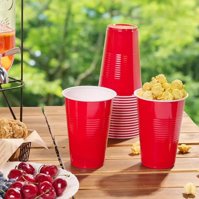 16-Ounce Plastic Party Cups 50 Pack Disposable Plastic Cups Recyclable Red Cups with Fill Lines for Parties Drinks BBQ Picnics