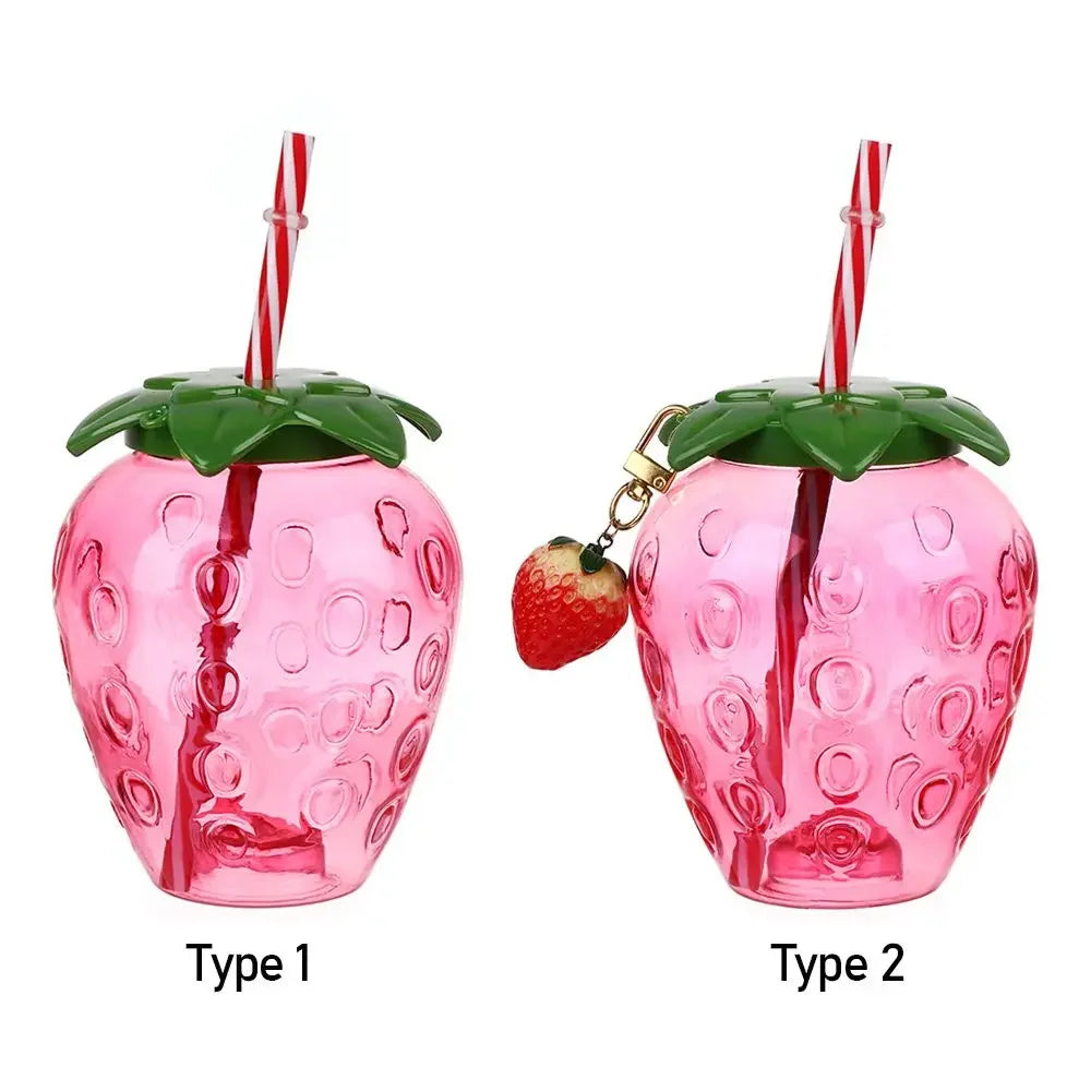 Lovely Food Grade Plastic Summer Straw Cup Cartoon Fruit Strawberry Pineapple Watermelon Water Bottle Drinkware Gift