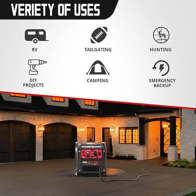 Portable Inverter Generator 4450W Gas Powered CO-Sensor EPA Compliant Lightweight & Quiet for Backup Camping - MarvelouStoree