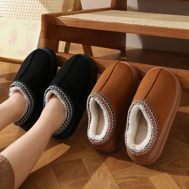 New Fashion Fluffy Platform Slippers for Women 2024 Winter Plush Warm Cotton Shoes Woman Comfort Non Slip Unisex Home Slippers - MarvelouStoree