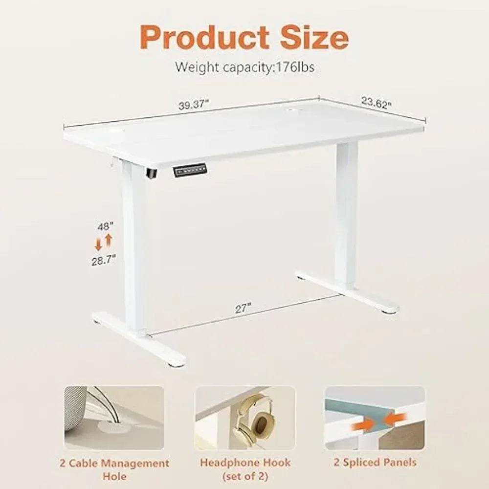 Electric Standing Desk - 40 x 24 inch Adjustable Height Sit to Stand Up Desk with Splice Board, Rising Home Office ComputerWhite - MarvelouStoree