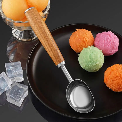 Stainless Steel Dessert Spoon Wooden Handle High Quality Material Digging Ladle Easy To Clean Kitchen Tools Ice Cream Spoon