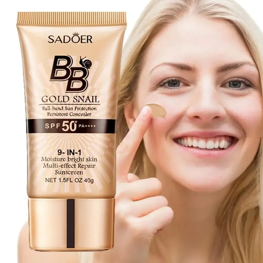 SPF50+ Gold Snail Sunscreen BB Cream Whitening Foundation Concealer Moisturizing Long Lasting Even Skin Tone Makeup Base Primer