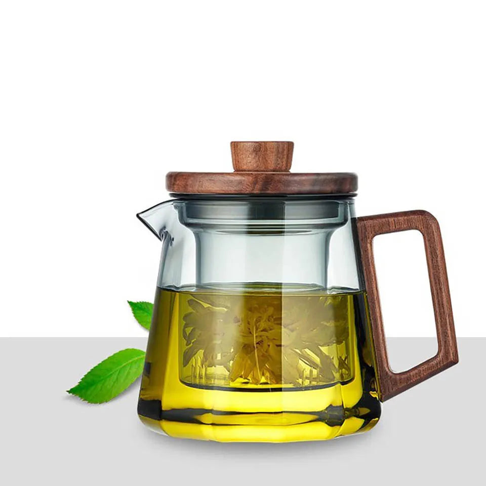 Heat Resistan Glass Wooden Handle Tea Sets Puer Kettle Coffee Pot Gas Stove Electric Pottery Stove To Boil Teapot 800ML