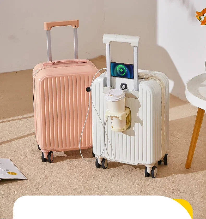 18 Inch Travel Suitcase Multifunctional Suitcase Boarding box Student Trolley Password Case Rolling Luggage Bag with Cup holder