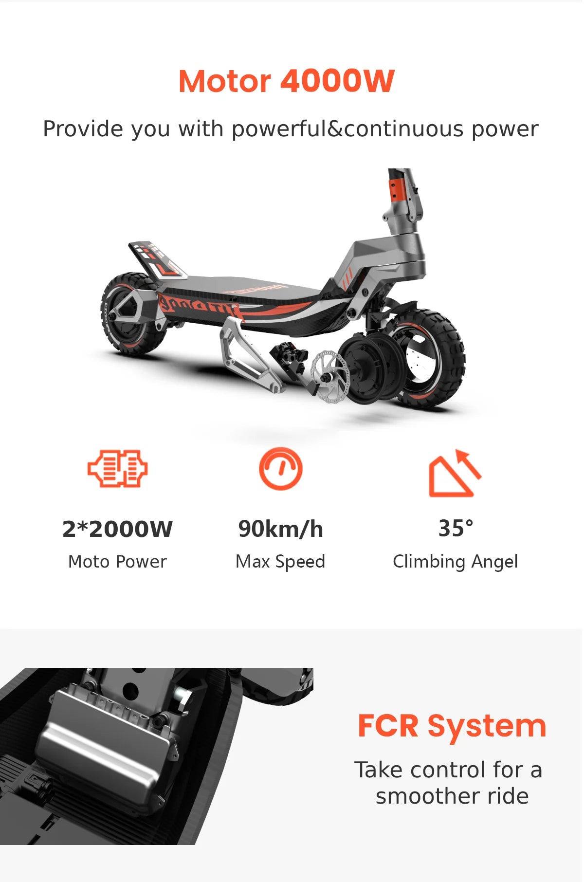 TITAONE-X Carbon Fiber Escooter with App 4000w dual motor 11inch Fat Tire Fast Speed Electric Scooter