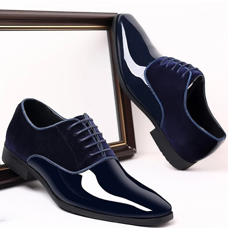 Classic PU Patent Leather Shoes for Men Casual Business Shoes Lace Up Formal Office Work Shoes for Male Party Wedding Oxfords