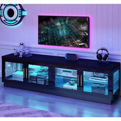 LED TV Stand with Storage Cabinet & RGB LED High Glossy Modern TVs Stand for Living Room TV Console - MarvelouStoree