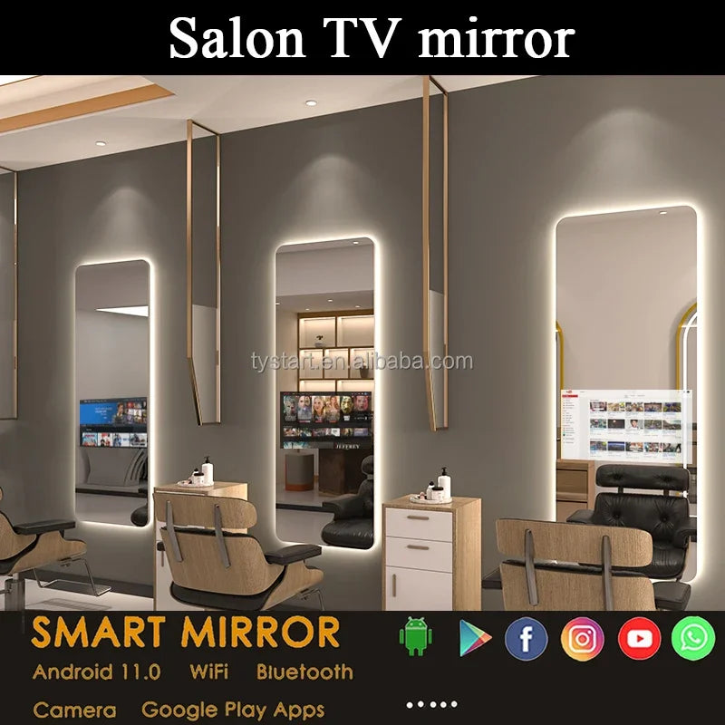 Smart Mirror, Magic Gym Workout Full Size Tv Mirror Bathroom Mirror Touch Screen Android Beauty Salon With TV Hotel Home