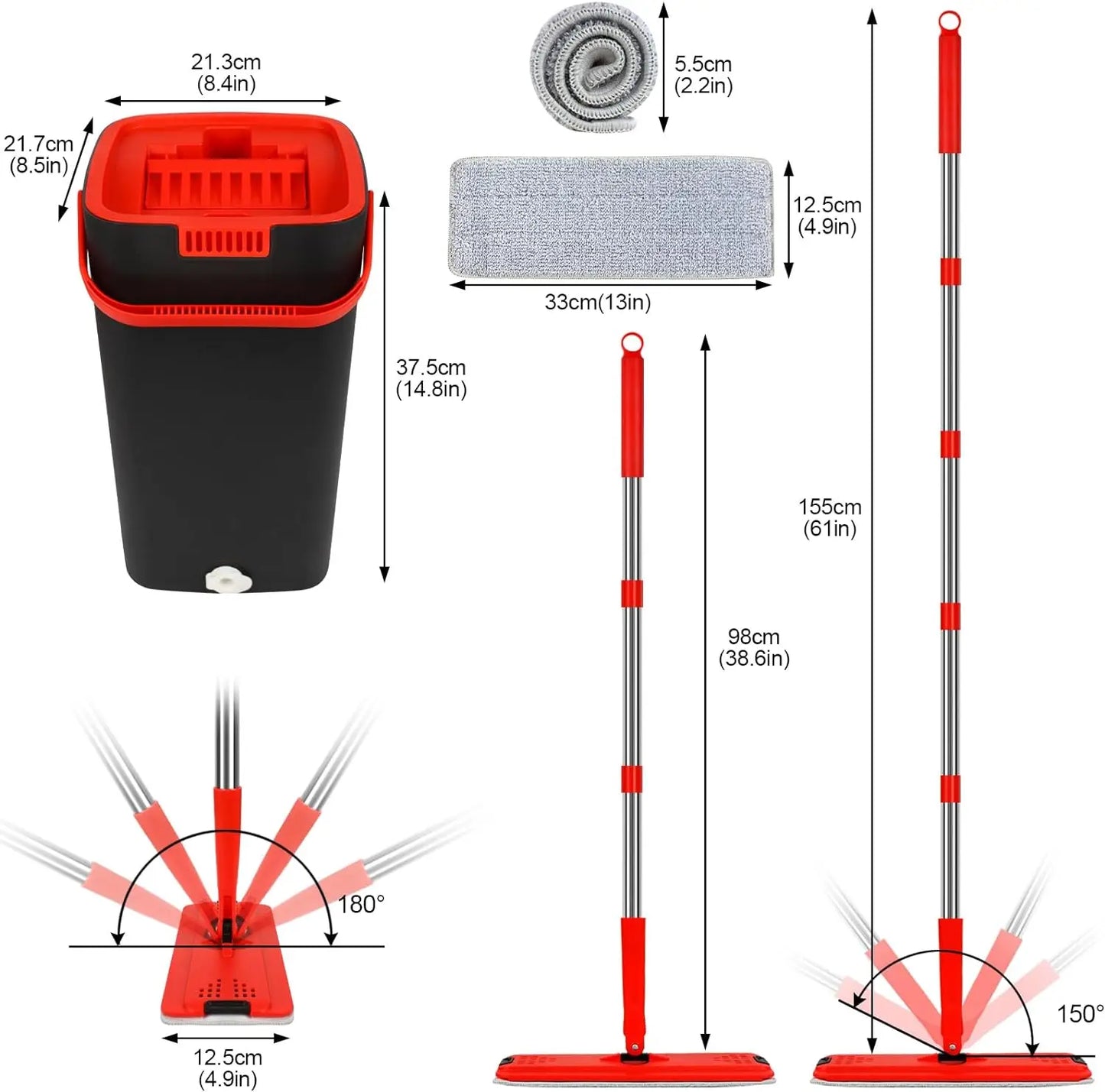 Flatmop with Bucket Set Thickened mop Clear Water Separation Lazy No Hand-Washing Squeeze Automatic Dewatering Broom