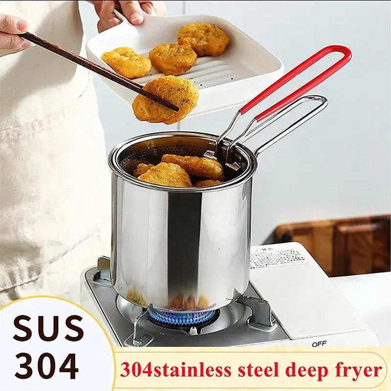 Frying Pan Set Japanese Deep Oil-saving Fryer 304 Stainless Steel High Temperature Kitchen Tempura Chicken Basket Cooking Tools