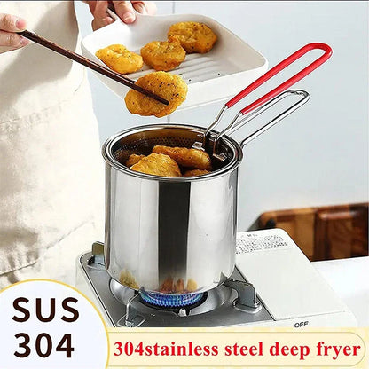 Frying Pan Set Japanese Deep Oil-saving Fryer 304 Stainless Steel High Temperature Kitchen Tempura Chicken Basket Cooking Tools