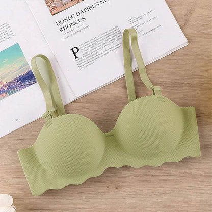 Female Gather Removable Shoulder Strap Solid Color Wireless Lingerie One-pieces Sexy Bras Push Up Seamless Underwear for Women - MarvelouStoree