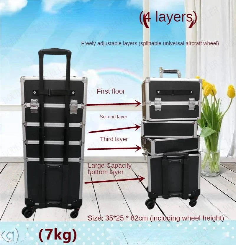 Multi-functional New Trolley cosmetic bag,rolling luggage Makeup Toolbox case Cosmetic Bags on Wheel,Nail tattoo trolley box bag - MarvelouStore