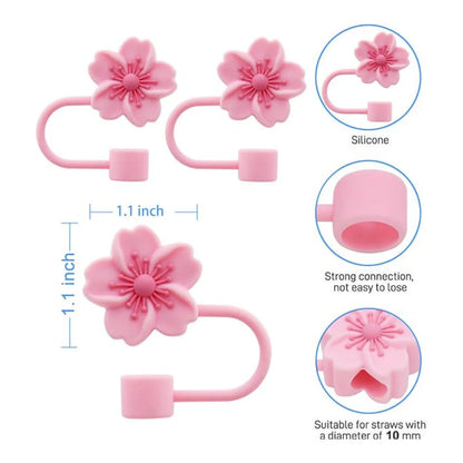 10mm/0.4in Flower Shape Straw Cover Compatible with Stanley 30&40 Oz Tumbler Soft Silicone Flower Straw Cover Straw Lid