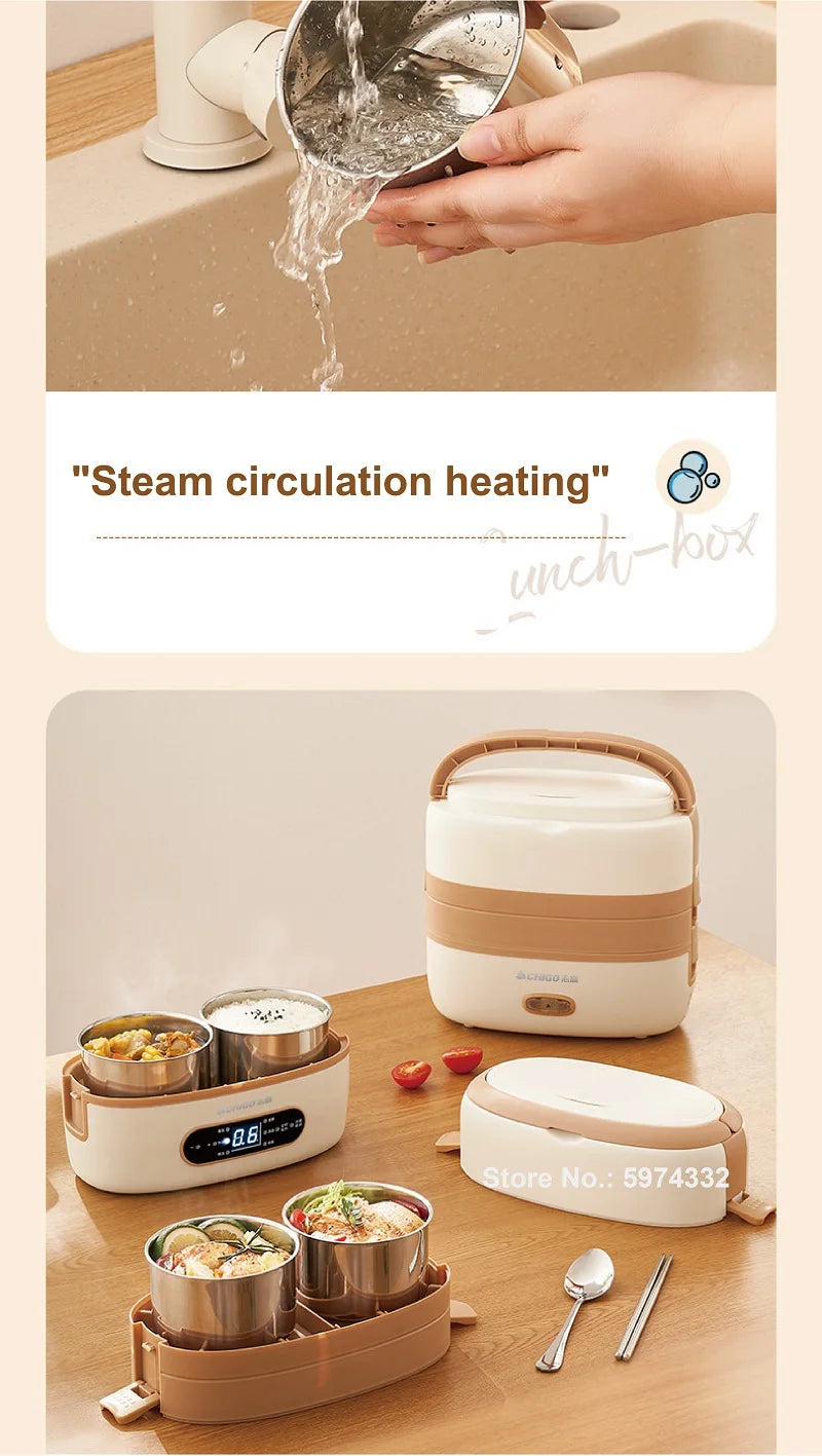 2L Smart Electric Lunch Box Heating Lunch Box Portable Steam Cook Pot Constant Temperature Heating Food Heater Office 220V