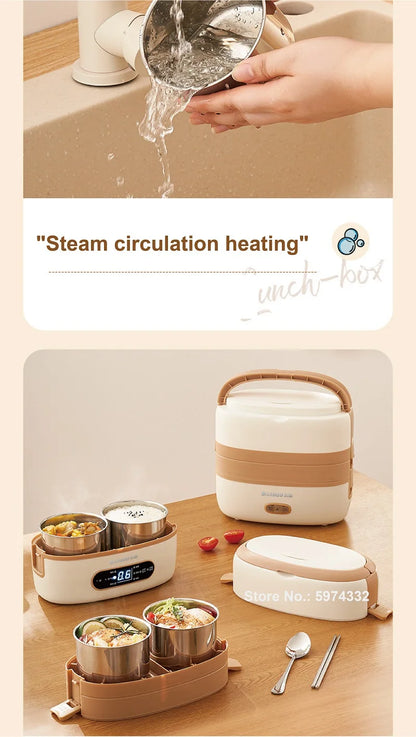 2L Smart Electric Lunch Box Heating Lunch Box Portable Steam Cook Pot Constant Temperature Heating Food Heater Office 220V