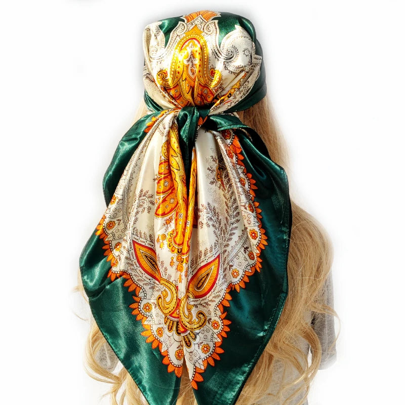 new 90*90cm fashion Silk Scarf Scarftop Headwraps Women Vintage Four Seasons Hair Scarve Hijab Foulard Bandana Femme Headscarf