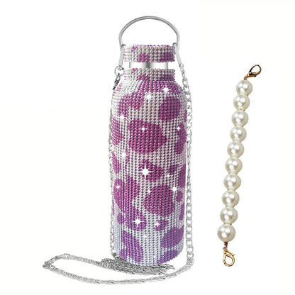 500/750/1000ml Diamond Thermos Bottle With 2pcs Chain Portable Rhinestone Water Bottle Double Wall Stainless Steel Thermal Flask