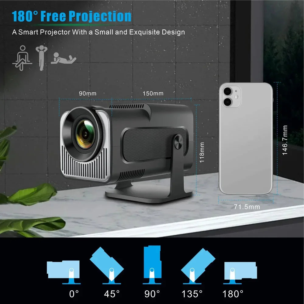 HY320 Mini Projector Portable Screen Video LCD 720P 1G 8G Home Android 11 Smart TV 200ANSI BT5.0 180° Rotable Outdoor Projector