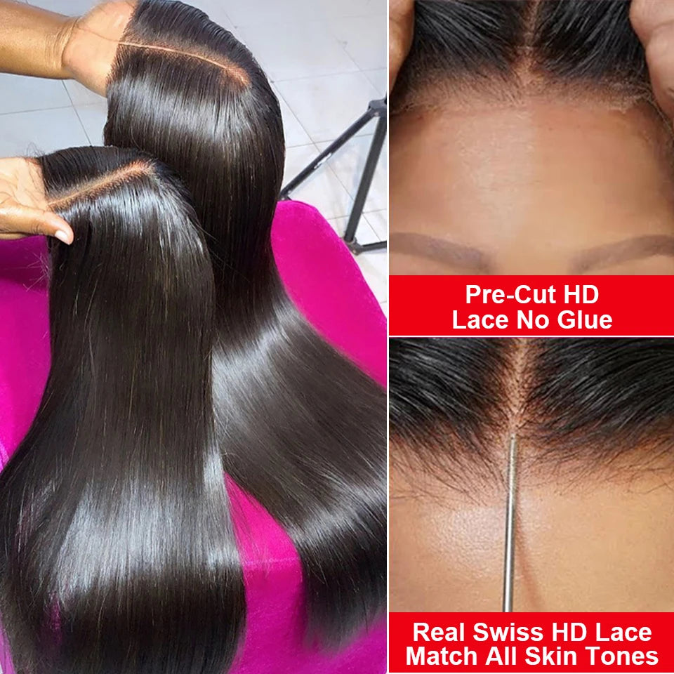 Pre Cut Glueless Wigs Human Hair Ready To Wear And Go Preplucked Straight 13x6 HD Lace Frontal Wig Human Hair For Women 100% 200