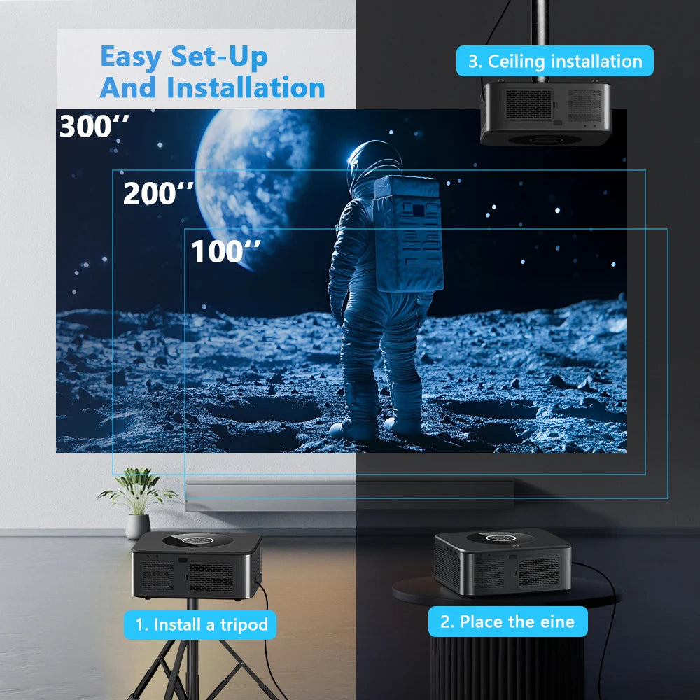 XIWBSY 25000 Lumens Android 4K LED Projector 800ANSI WiFi6 Bluetooth Projector Video Home Theater Auto Focus/Keystone Proyector