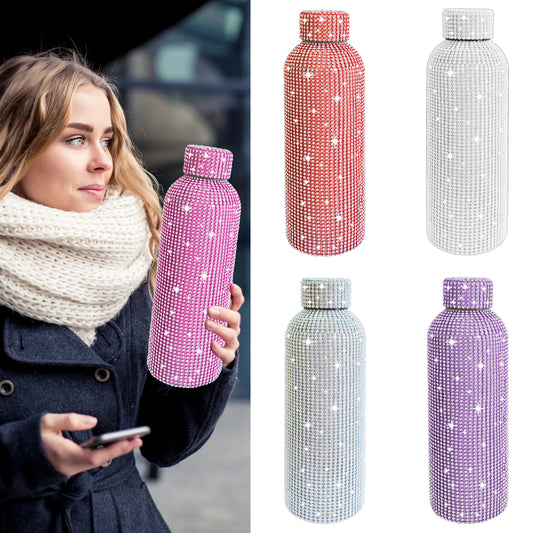 1PC 350-750ml Sparkling Rhinestone Insulated Tumbler Encrusted Drink Bottle Keeps Drinks Hot/Cold Glittering Zircons Drinkware