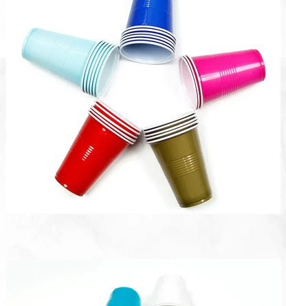 50PCS 16OZ Plastic Party Cups in Red Blue for Drinks, Soda, Punch, Barbecue, Cola or Water Disposable