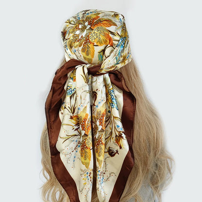 new 90*90cm fashion Silk Scarf Scarftop Headwraps Women Vintage Four Seasons Hair Scarve Hijab Foulard Bandana Femme Headscarf