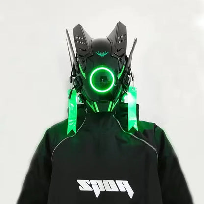 Light Techno Sense Boy Helmet Cosplay Mask  Mascaras Cyberpunk Mask Round Light Wing Braid Triangle Light Festival LED