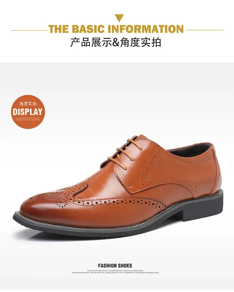 Fashion Black Brown Dress Shoes Mens Business Shoes PU Leather Oxford Social Luxury Shoes Boys Prom Casual Footwear Pointed Toe