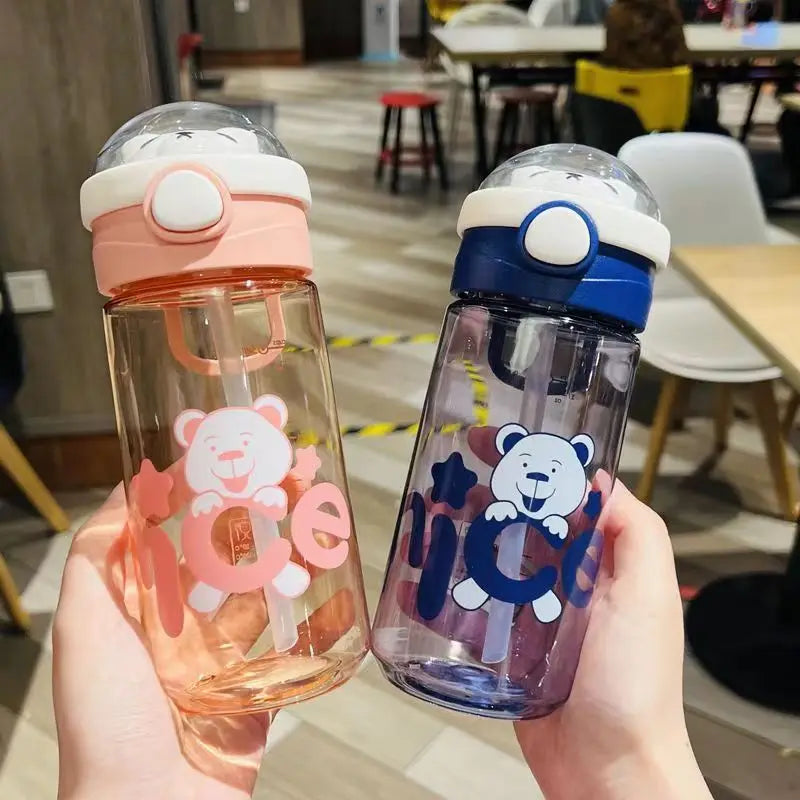 550/650ml Cute Water Bottle for Girls with Lid Straw Sticker Plastic Juice Milk Portable Kawaii Tumbler Children's Drinkware