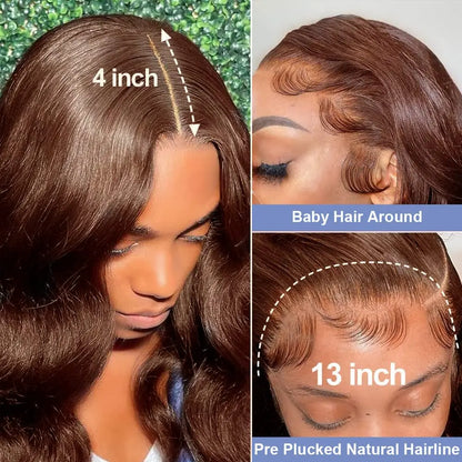 HD Chocolate Brown Body Wave Lace Front Wig Glueless Brazilian Brown 13x4 Lace Frontal Wigs For Women Human Hair Preplucked